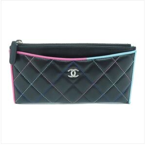 CHANEL Coco Mark Matelassé Lambskin Long Wallet Card Holder